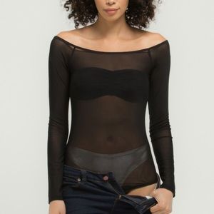 NWOT Black Sheer Mesh Off the Shoulder Bodysuit